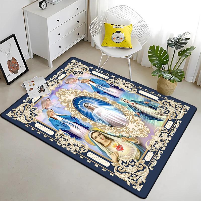 Jesus Virgin Maria Believer Pray Mat Believer Carpet for Living Room Rugs Bedroom Decorative Mat Anti-Slip Yoga Mats Area Rug