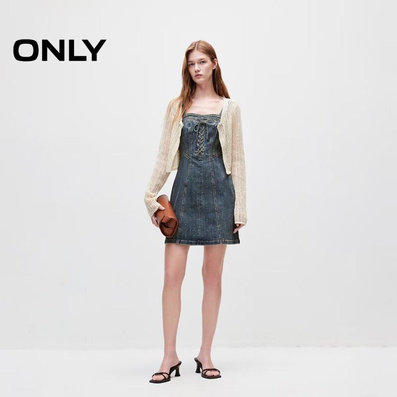ONLY Women's 2024 Autumn Rhinestone Strappy Denim Mini Dress