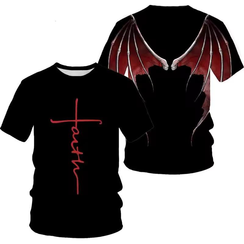 Angel Wings Cross 3D Printed T Shirt Men Women Fashion Cool and Fun Short Sleeve T Shirt