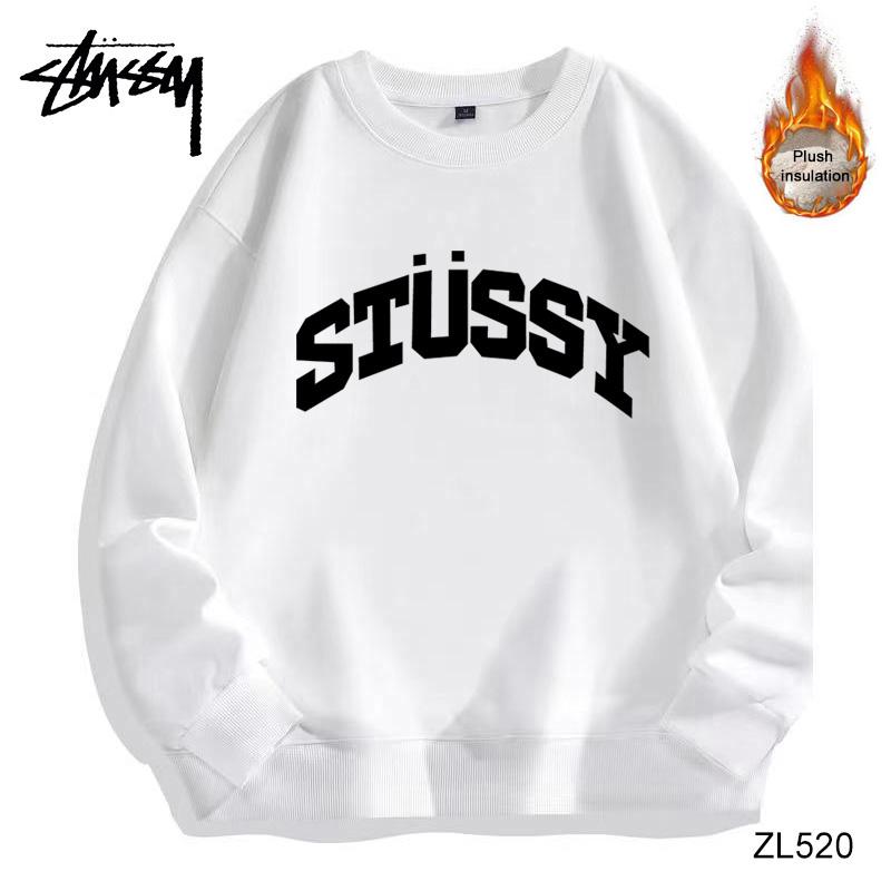 

Stussy Autumn Winter Thickening High-quality Cotton Silver Fox Fleece Warm Stussy Classic Letters Print Round Neck Sweater