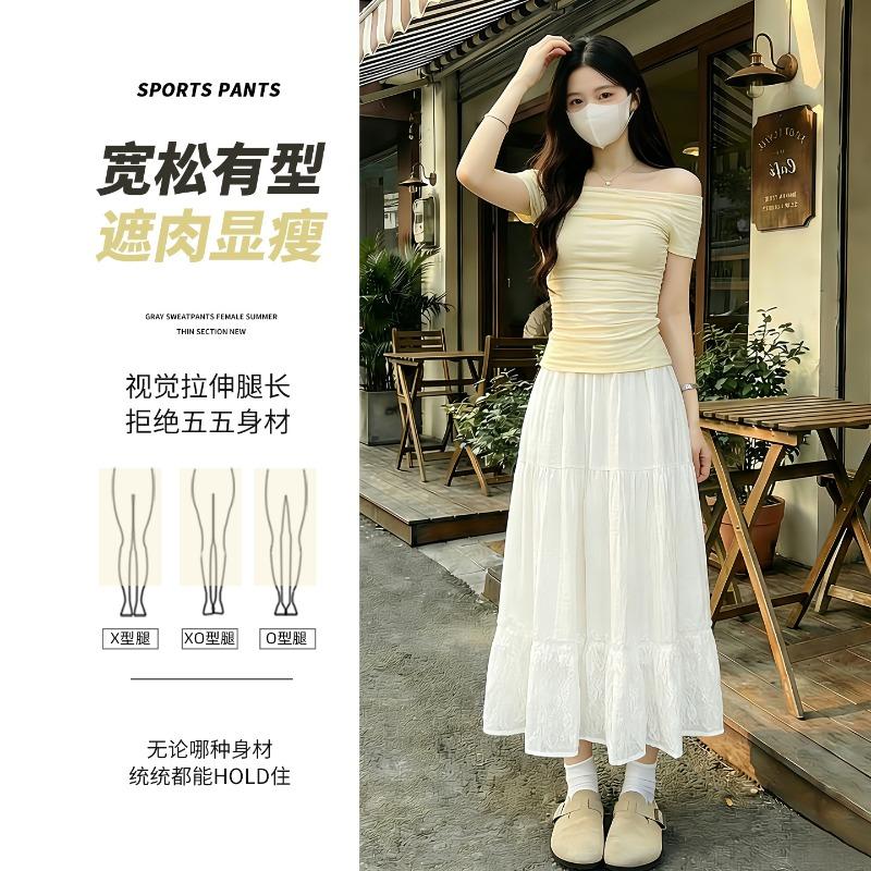 White knitted skirt women's spring and summer a-word lace cake skirt long skirt large size fat mm belly covering and thin skirt