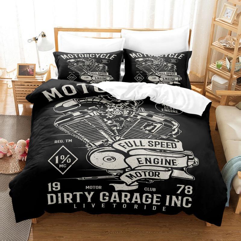 Cool Harley 3D Motocross Rider Duvet Cover Set Microfiber Red Black Dirt Bike Extreme Sports Theme Motorcycle Pattern Bedding