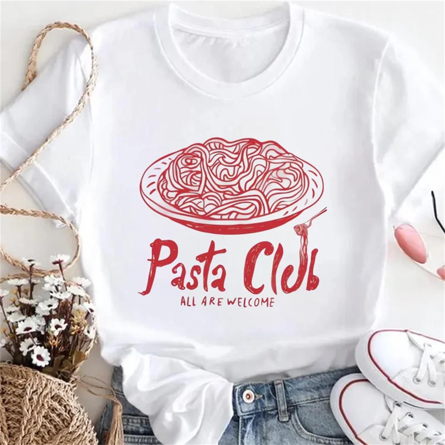 Pasta Club Harajuku Women s Pattern 90s Popular Printed Simple T-Shirt Short Sleeve Basic Women s Summer White Top T-Shirt S
