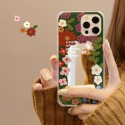 Makeup Mirror Flower Smiley Phone Case For Iphone 13 11 Pro Max Xr Xs Max 12 Mini 7 8 Plus Moft Cover