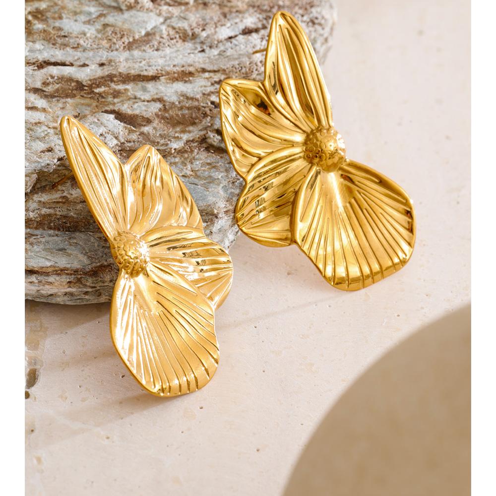 Eetit Stainless Steel Metal Petal Flower Stud Earrings 18K PVD Plated Versatile Daily Attractive Jewelry for Women Gift