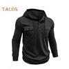 Höst Vår Herr Topp Dragsko Bröstfickor Knäppt Huva Långärmad Enfärgad Elastisk Manschett Mellång Längd Sport Casual Hoodie