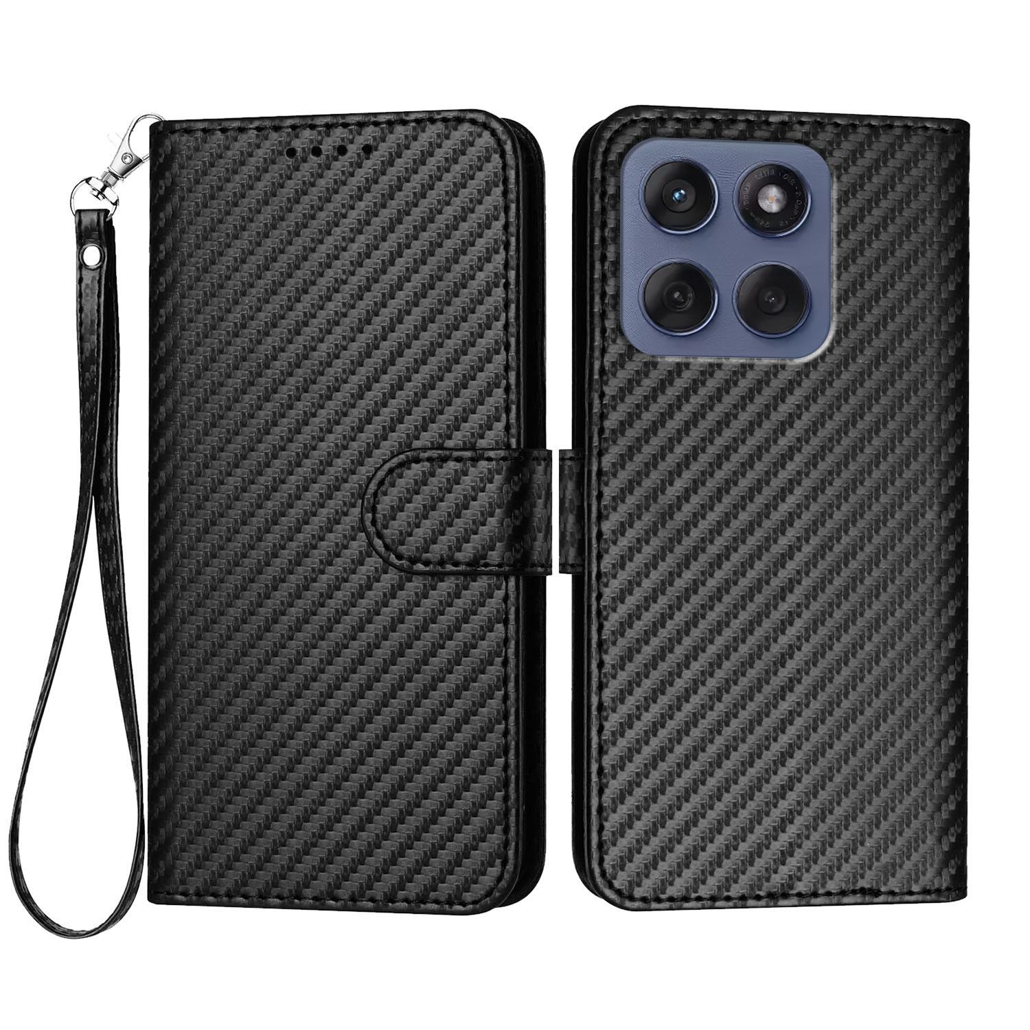 

For Motorola Edge (2025) 5G/Edge 60 5G/60 Fusion 5G Wallet Case with Strap Carbon Fiber Texture Leather Mobile Cover A