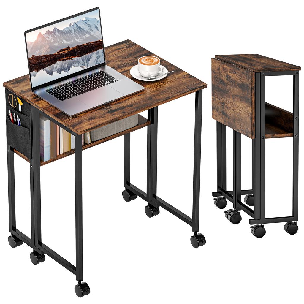 63 Cm Drop Leaf Writing Work Desk - Rustic Brown