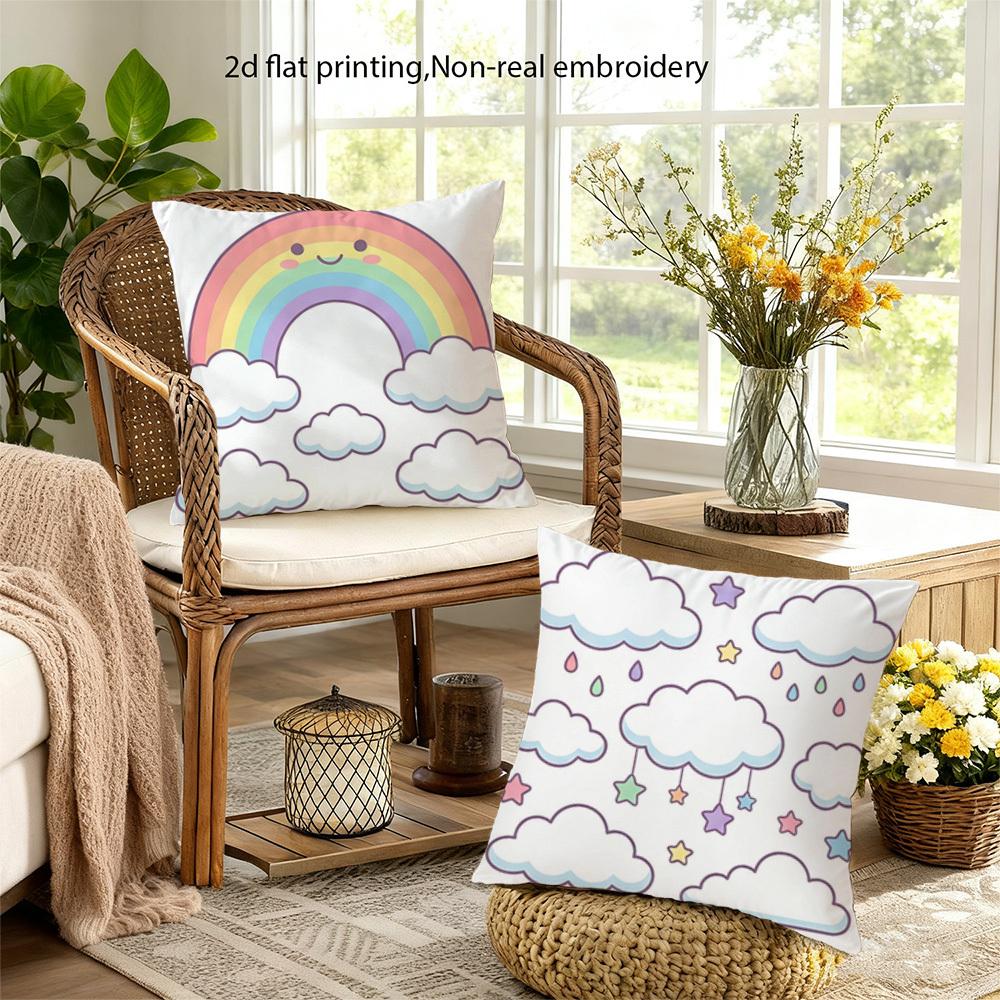 1/4pcs Cute Rainbow Cloud Throw Pillow Covers Kawaii Pastel Sky Home Decor Cushion Cases for Kids Bedroom Living Room