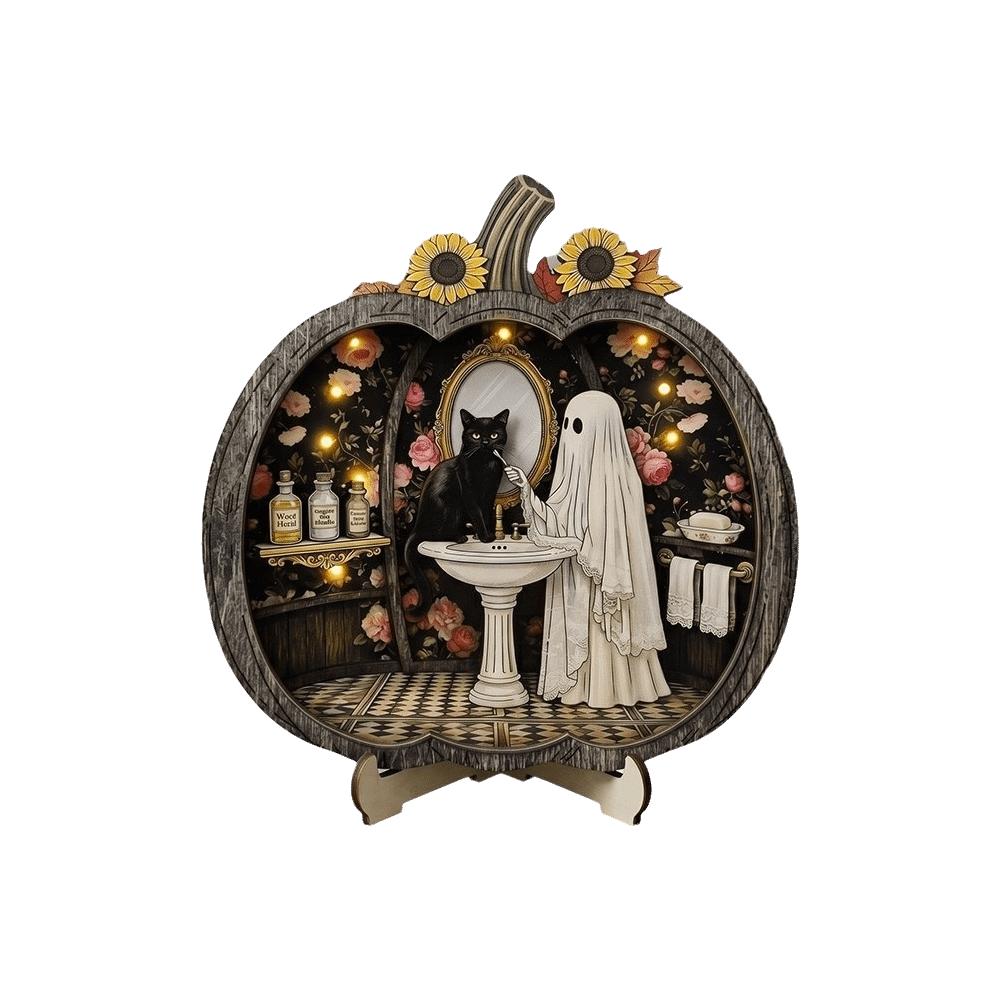 Wooden Desktop Decoration 20cm Halloween Decorative Plate Funny Halloween Ornaments  Desk 20cm StyleB