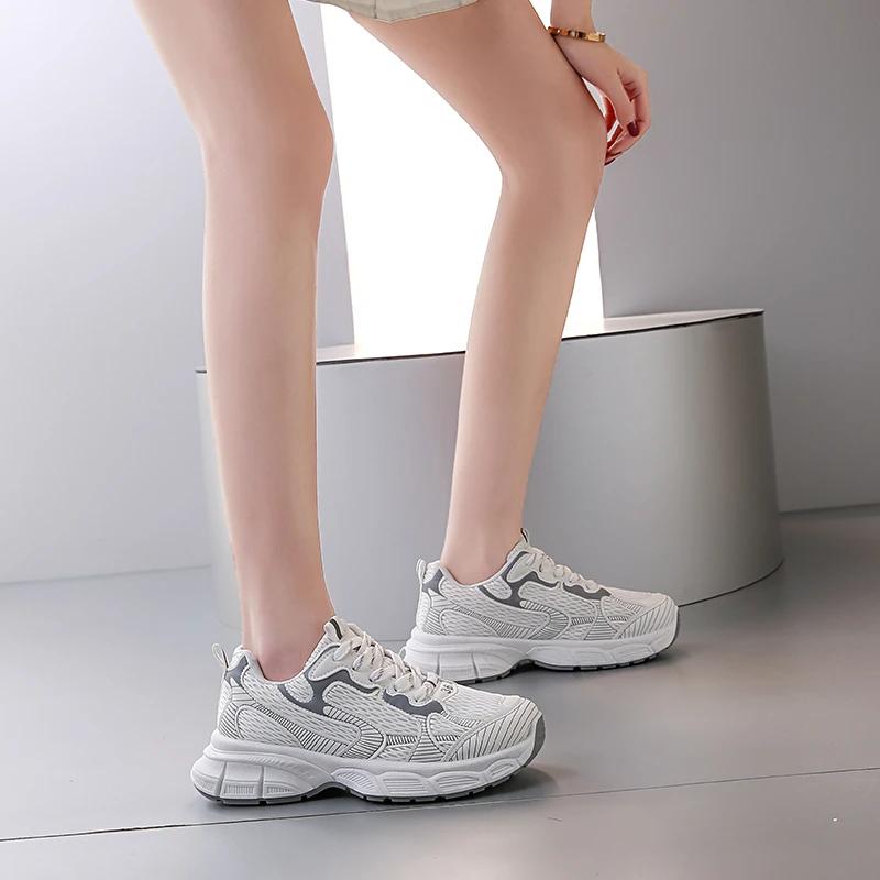 New Women's Luxury Mesh Breathable Thick-soled Sneakers Casual Sports Shoes Women's Thick-soled Tennis Vulcanized Shoes