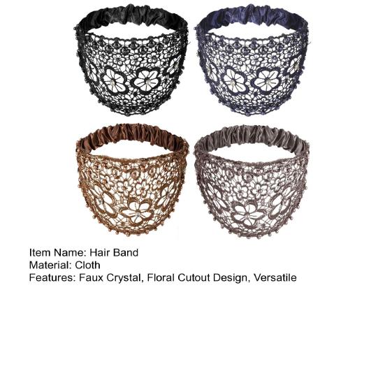 Plum Blossom Wide Headband Faux Pearls Non-Slip Crystal Imitation Floral Cutout Design Hair Band Festivals