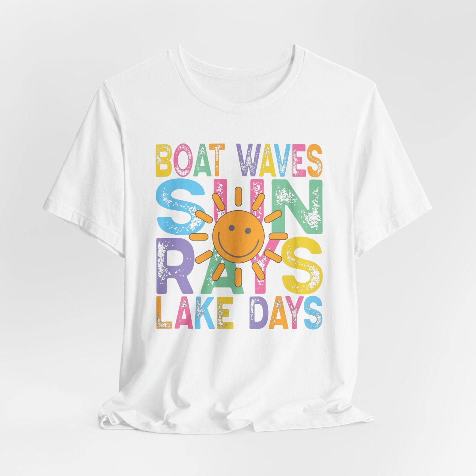 Boat Waves Sun Rays Lake Days T-Shirt | Summer Lake Life Tee 3XL