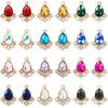 Cheriswelry 24Pcs Faceted Glass Teardrop Alloy Pendants Rhinestone Crystal Water Drop Dangle Charms 12 Colors 20x16x5mm for Necklace Bracelet Earring