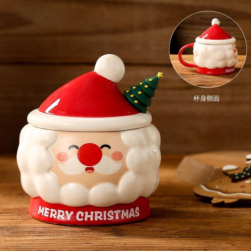 

Relief Santa Claus Mug with Lid Spoon for Home Use Cute Ceramic Cups For Souvenirs Couple s Gifts 401-500ml