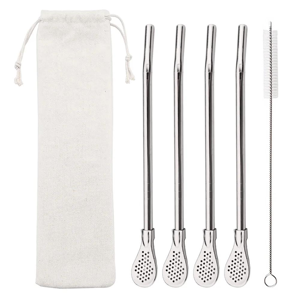 6Pcs Straw Spoon Multi-purpose Stainless Steel Straw Spoon Juice Milk Tea Spoon Cute Creative Coffee Stirring Spoon