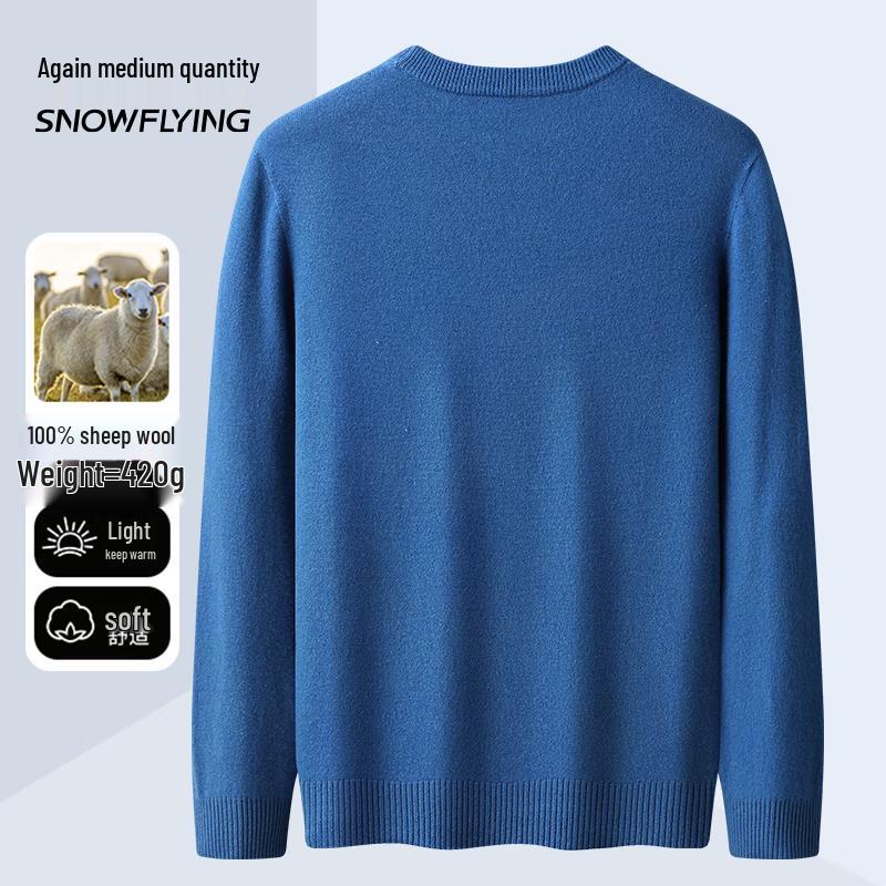 SNOWFLYING Men's 100% Wool Lightweight Crew Neck Pullover Sweater