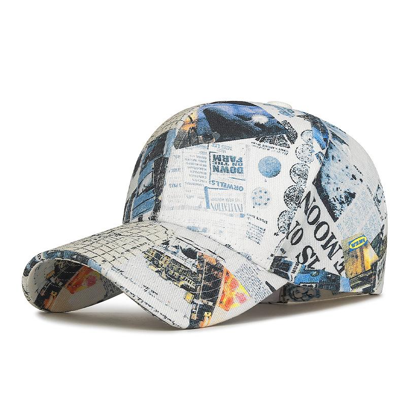 

Letters Leopard Print Newspaper Pattern Men s Graffiti Baseball Cap Women s Outdoor Sunshade Cap синий