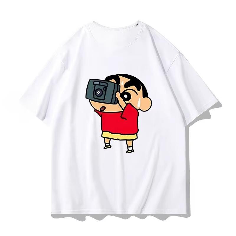 2025 New Shin Chan Crayon Printed Summer T-shirt Cotton Japanese Cartoon Women T-shirt Short Sleeve Round Neck Loose T-shirt Top