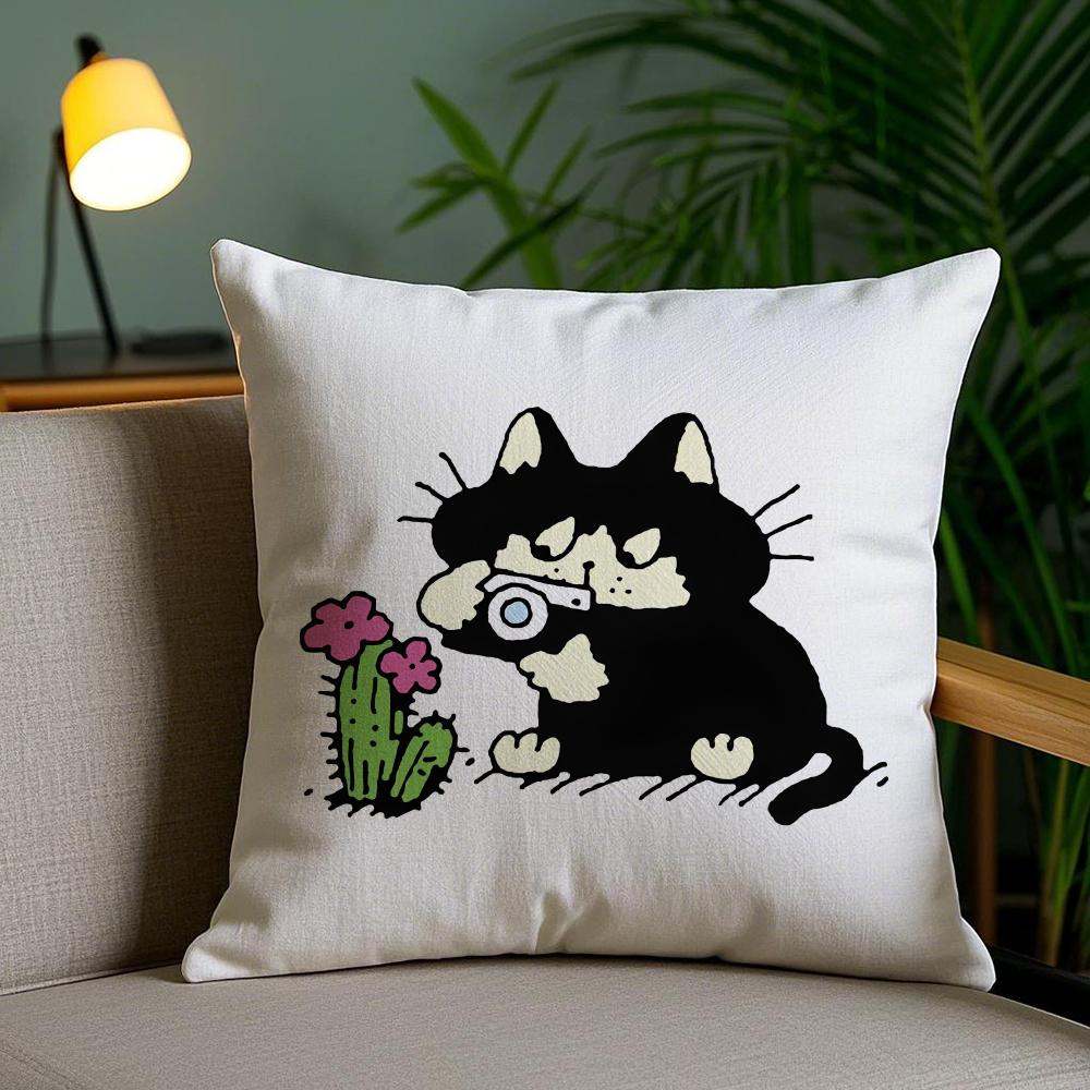 Cute Cat Cushion Cover Plush Fabric DoubleSided Printed Invisible Zipper Sofa Pillow Case Home Bedroom Decor