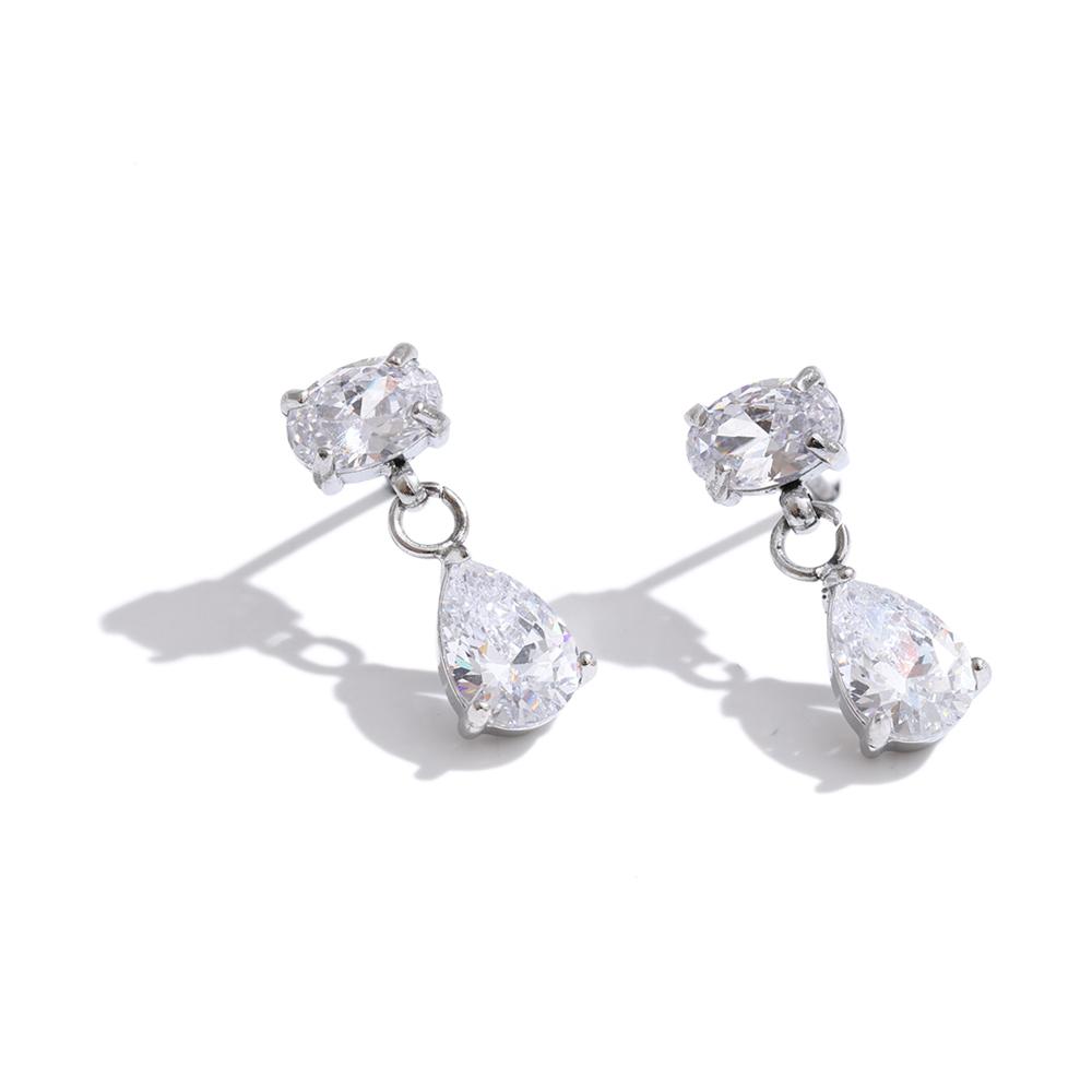 Yhpup Stainless Steel Cubic Zirconia Water Drop Dangle Earrings High Quality Party Gala Daily Wear Dainty Shinny Jewelry Gift