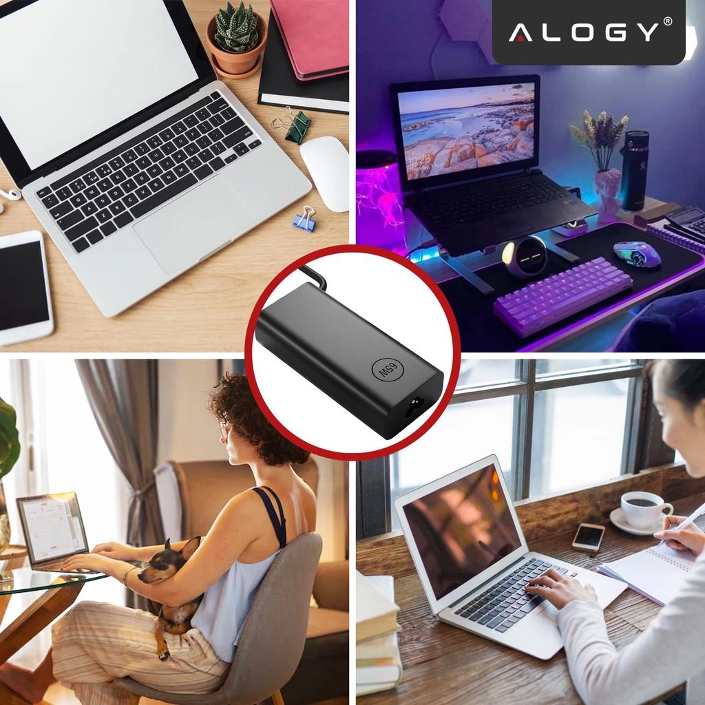 65W USB-C Power Adapter for Hp Lenovo Asus Apple Laptops, Fast Charging 20V 3.25A, Long Cable 2.8M, Compact and Powerful, Alogy Powerboost™ - Black