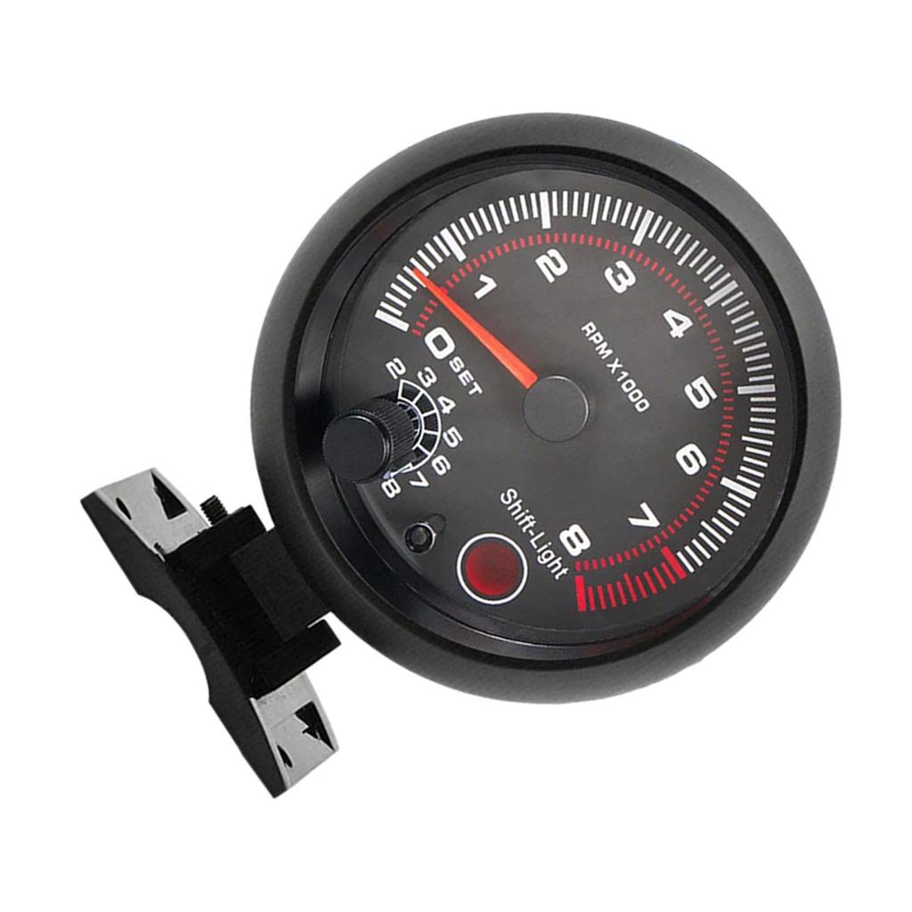 3.75 Automobile Refitted Instrument Black White Light Tachometer 0 8000 Pointer Tachometer 92mm