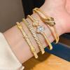 Fashion Leaf Charm Bracelet With Zirconia And Goldplated Copper For Women