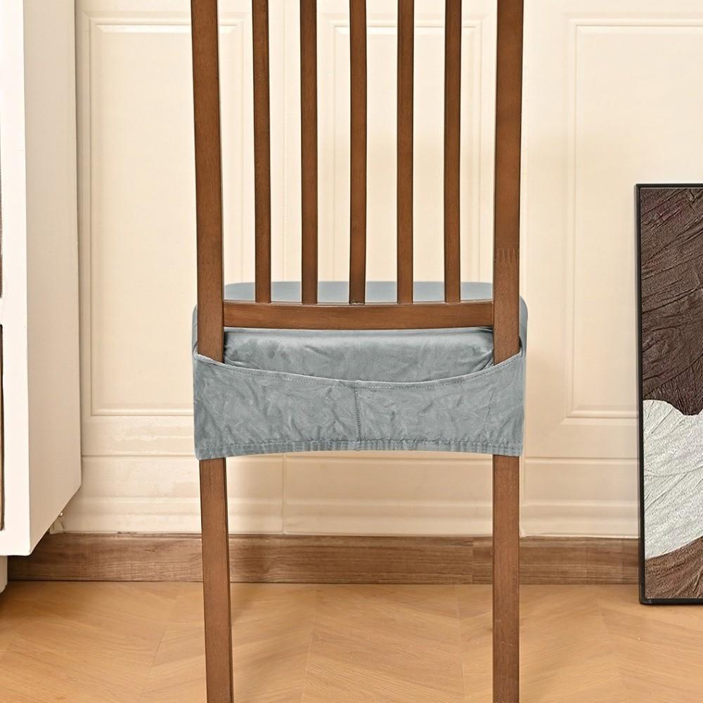 Elastic Velvet Dining Chair Covers Dust-Proof Removable Seat Cushion Covers Fixed Strap Non-Slip Design Chair Slipcover