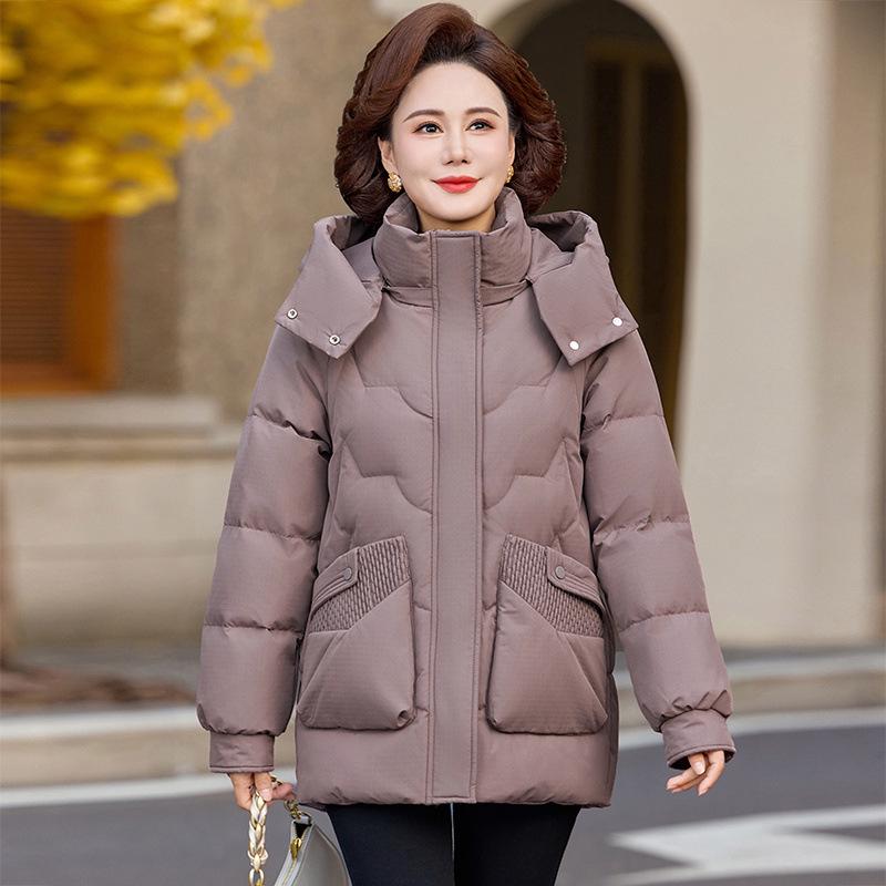 Women's Mid-Length Hooded Winter Jacket - Thick, Warm, and Casual for Middle-Aged Mothers