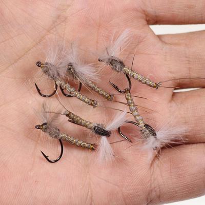 Wifreo 6PCS Grey Color CDC May Fly Trout Fishing Dry Flies 14# Barbed Hooks Fishing Lure