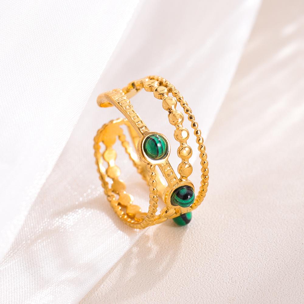 18K Gold Plated European Retro Stainless Steel Turquoise Ring - Vintage Exaggerated Women's Personality Jewelry