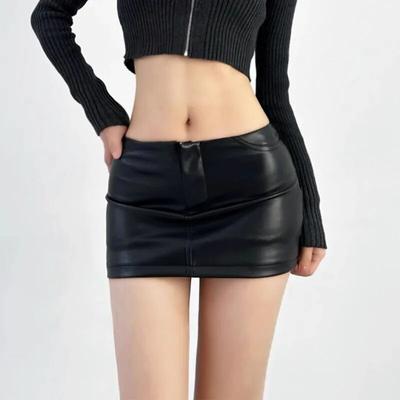 Μίνι Φούστες Γυναικείες Σέξι PU Δερμάτινες Χαμηλής Μέσης Slim Wrap Hip Καλοκαιρινό Streetwear Culottes Clubwear Γυναικεία φούστα με σορτς ασφαλείας