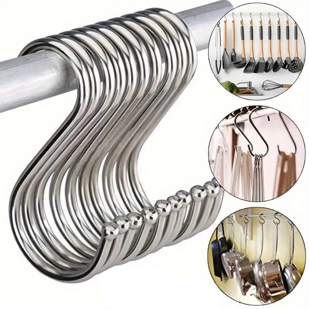 Stainless Steel S Hooks Heavy Duty Multi-Purpose S Shaped Hooks for Kitchen Utensils, Closet Clothes Bathroom Towels Workshop Tools, 3 Sizes Available