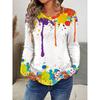 Fashion Print Colorful Graphic Crew Neck Long Sleeve T-Shirt Womens Clothing Casual Clothes Female Clothing Pullover
