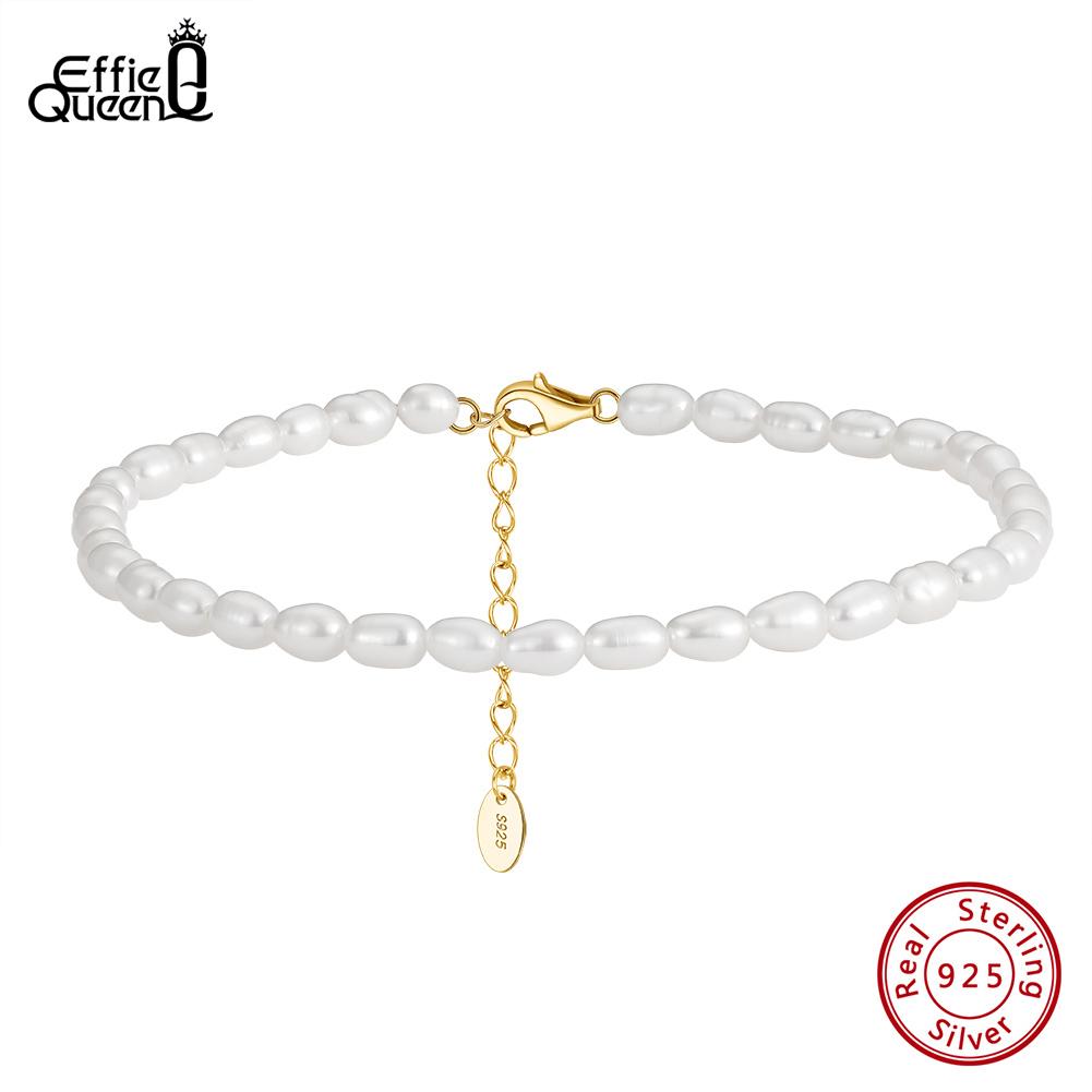 Effie Queen Natural Freshwater Pearls Beaded Chain Anklet Foot Accessories Simple Handmade S925 Silver Party Jewelry Gift SA38