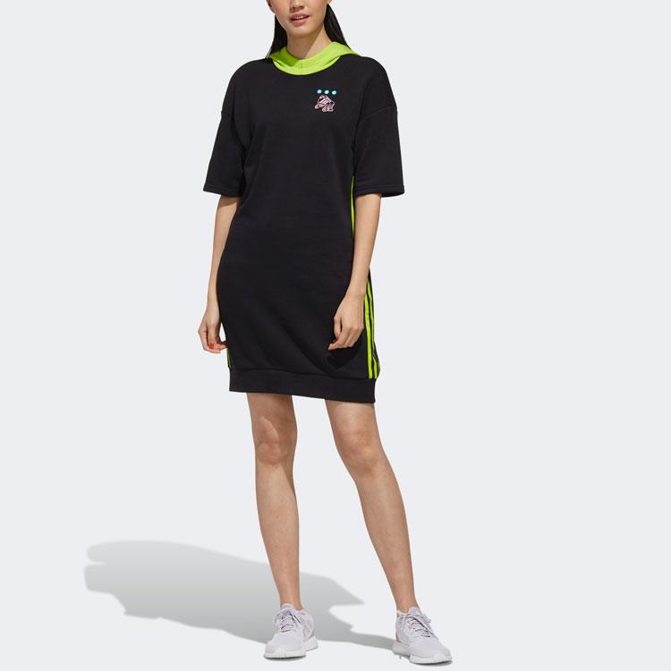 Adidas Neo W Radio W Dress Printed Color Block Hooded Short Sleeve Dress Women Dresses Black FU3581