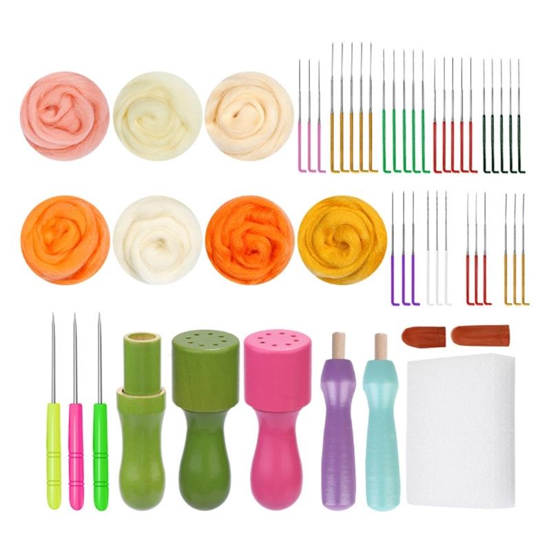 Wool Felted Set 7/9/10 Color Needle Felting Set with Felting Needle Felting Pad Wool Roving Wood Handle for Beginner