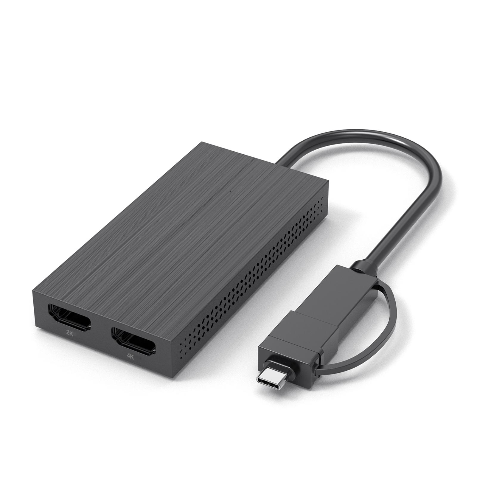 

WAVLINK USB на подвійний HDMI сумісний конвертер 2K 4K 60Hz Type C на HDMI сумісний спліттер для подвійних моніторів чорний