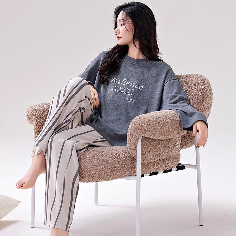 Women's pajamas spring and autumn long-sleeved trousers pure cotton two-piece suit, girls can wear cotton loungewear in autumn and winter