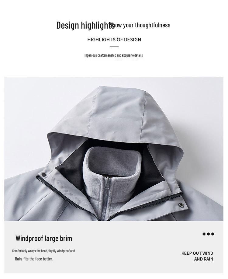 2024 Men’s & Women’s 3-in-1 Outdoor Mountaineering Jacket: Detachable, Waterproof, Solid Color System.