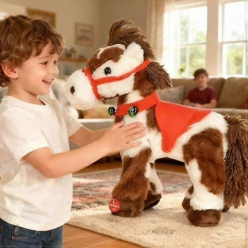Electric Plush Horse, Interactive Spotted Pony, Plush Pet Huggable Stuffed Animal for Kids Christmas Birthday Gifts