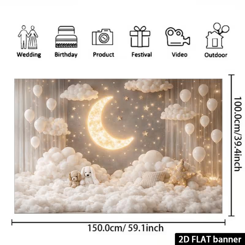 2D Weiche Wolke Mond Stern Hintergrund Baby Neugeborene Fotokabine Banner