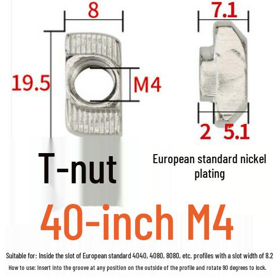 European Standard T-Nut - Rear-Mounted T-Shaped Hammer Head for Aluminum Profile (M4, M5, M6, M8) 20/30/40/45.