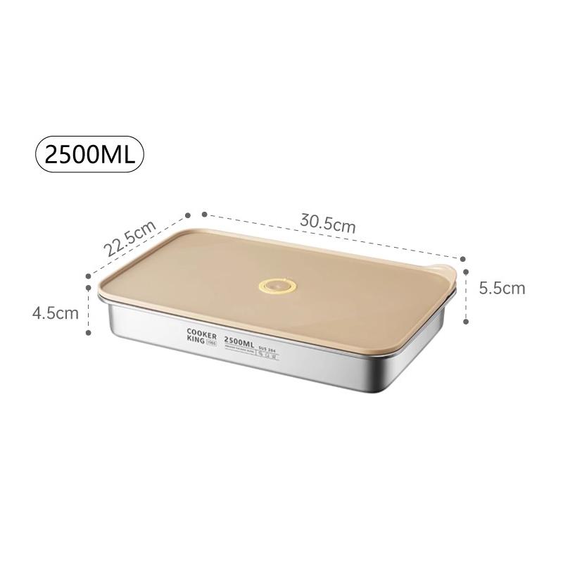 

COOKER KinG Dumplings Tray Stainless Steel Food Storage Container Rectangle Dish with Cover Thick Refrigerator Organizer Plate
