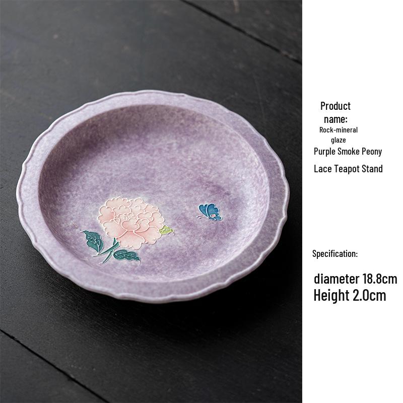 Hand-painted Peony Ceramic Tea Set: Purple Smoke Teapot, Lid Bowl, Master Cup, Tasting Cup, Pot Stand, Cup Mat, Coffee Cup