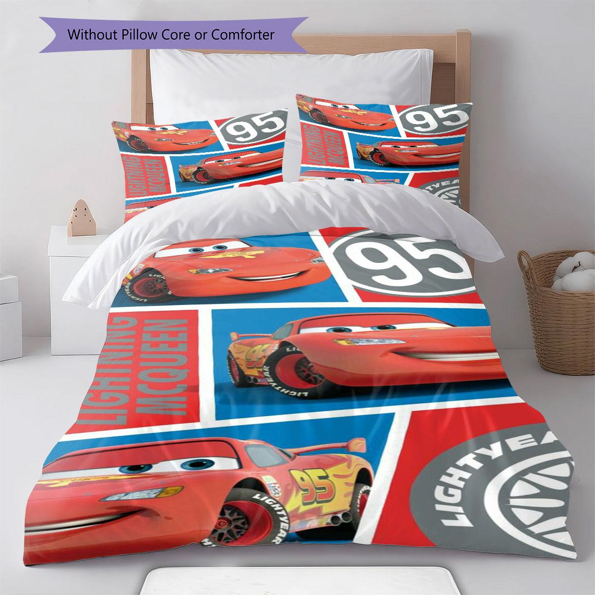 

Cars Lightning McQueen 3 Pieces Bedding Set, Cartoon Bed Set for Kids Boys Bedroom(1*Duvet Cover + 2*Pillowcase, Without Core), 135x200cm