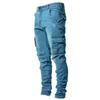 DRIPX Street Elastic Jeans Men Denim Cargo Pants Wash Solid Color Multi Pockets Casual Mid Waist Trousers Slim Fit Daily Wear Joggers