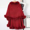 Women Double‑Layer Faux Fur Trim Poncho Shawl Winter Warm Open Front Cape Outerwear