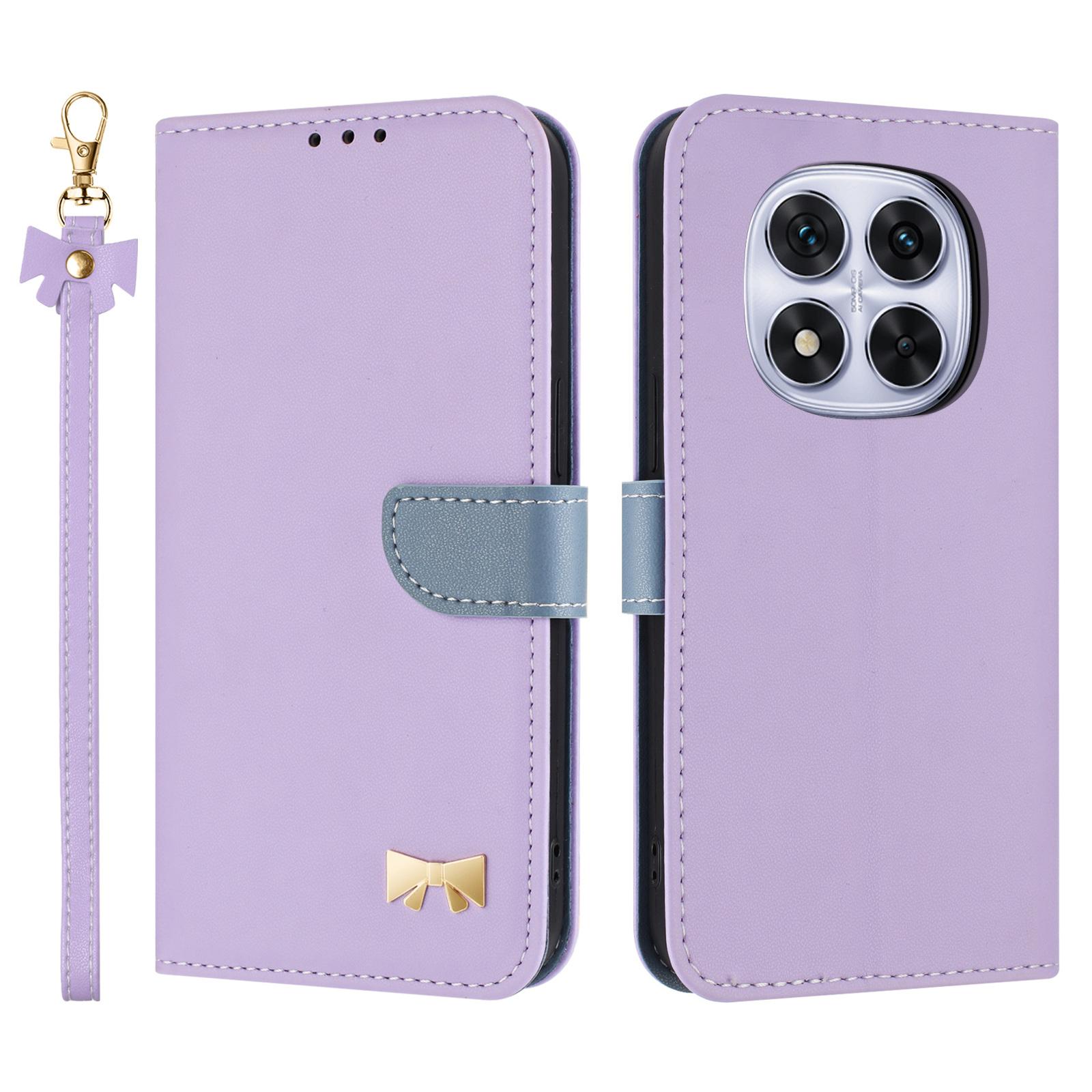 

For Xiaomi Redmi Note 14 Pro 4G Case Bowknot Decor Wallet Leather Phone Cover with Wrist Strap Purple